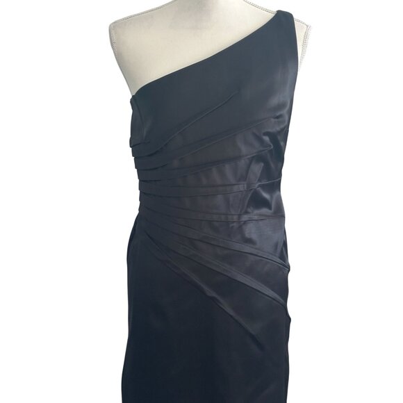 DAVID MEISTER Black Satin One Shoulder Cocktail Dress Size 8 - Picture 7 of 11